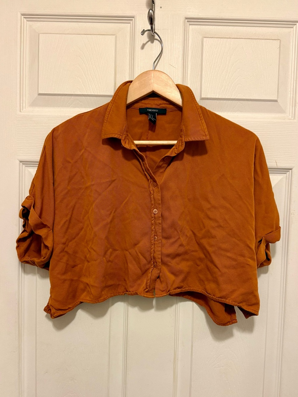 Forever 21 Rust Cropped Button-Up Shirt